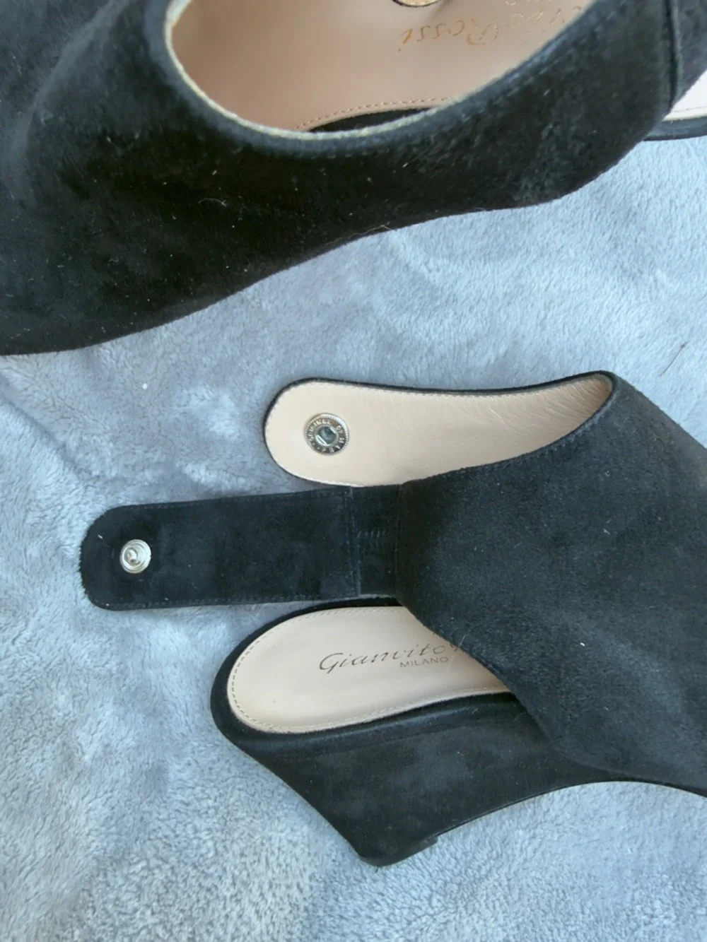 Gianvito Rossi Black Suede Wedge Peep-Toe Slingback Sandals